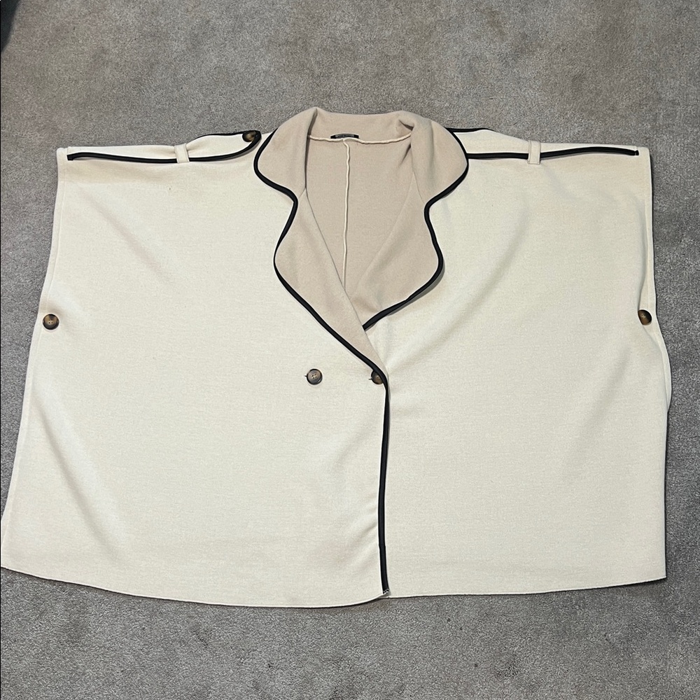 Made in Italy Double Breasted Button Poncho Jacket with Black Contrast Trim OS